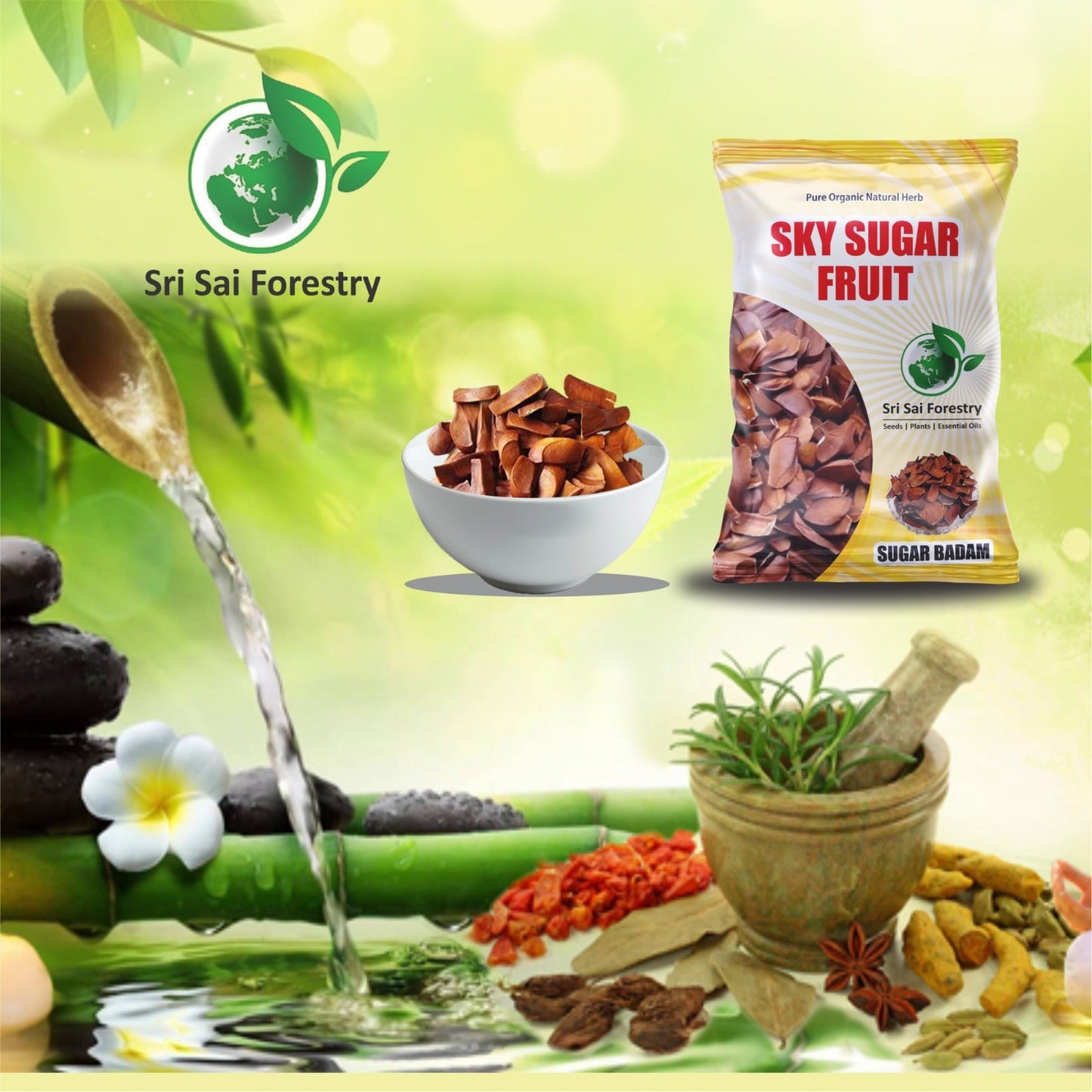 Sugar badam Sky fruit seeds Kadwa - Adavi Badam - Akasha Pandu - Kadwa Badam Seeds SRI SAI FORESTRY