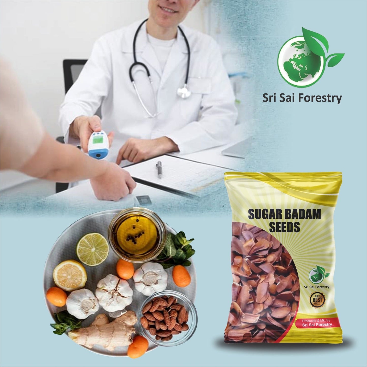 Sugar badam Sky fruit seeds Kadwa - Adavi Badam - Akasha Pandu - Kadwa Badam Seeds SRI SAI FORESTRY