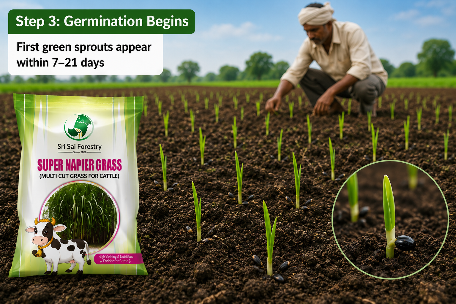 Super Napier Grass Seeds for Cattle | High Yield Hybrid Multi Cut Grass SRI SAI FORESTRY