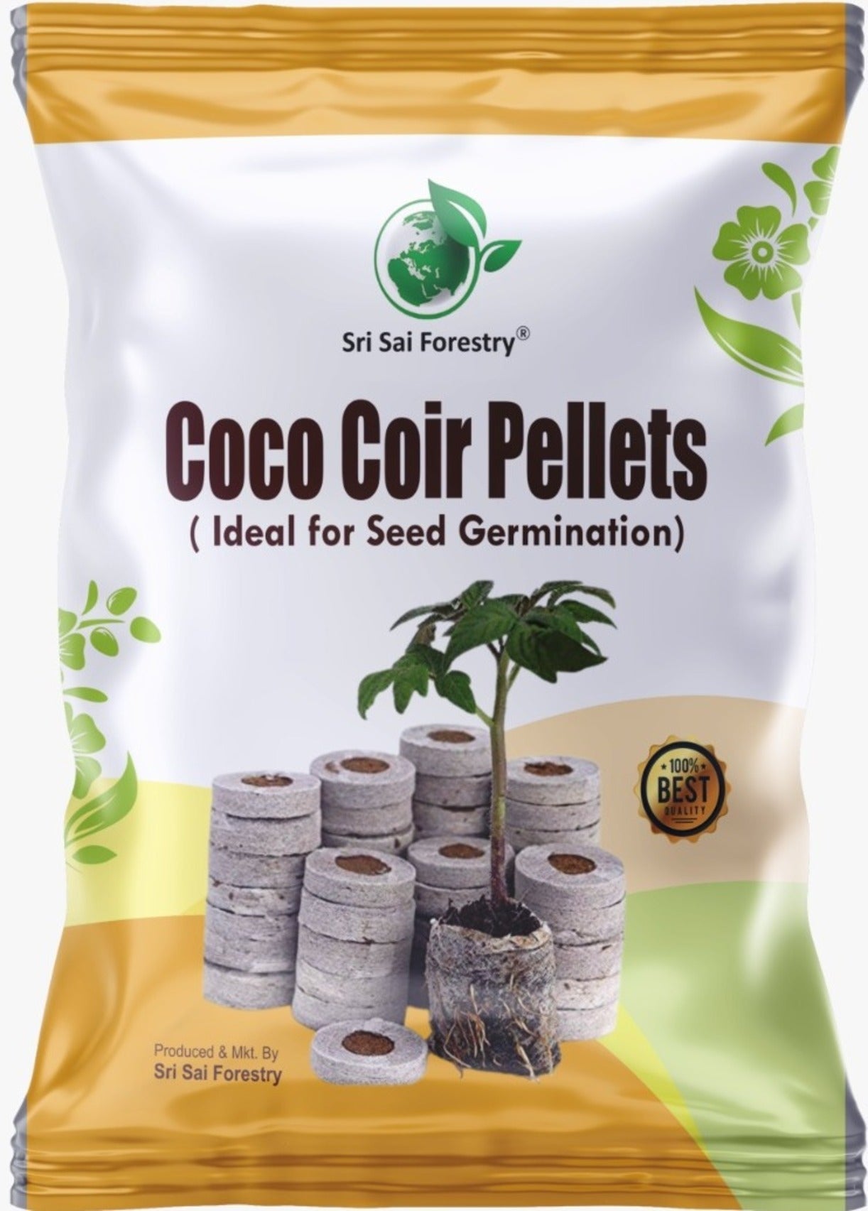 Coco Coir Pellets - 50mm - Organic Coconut Fiber Soil Conditioner for Gardening, Eco-Friendly Seed Starter & Hydroponic Growing Medium, 100% Natural Coco Pellets for Plants SRI SAI FORESTRY