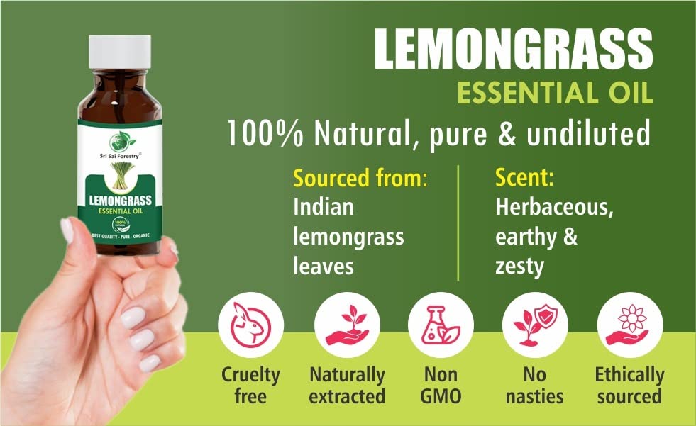 Nilgiri Hills 100% Pure Lemongrass Essential Oil, 100ml | Lemongrass Oil for Home Fragrance SRI SAI FORESTRY