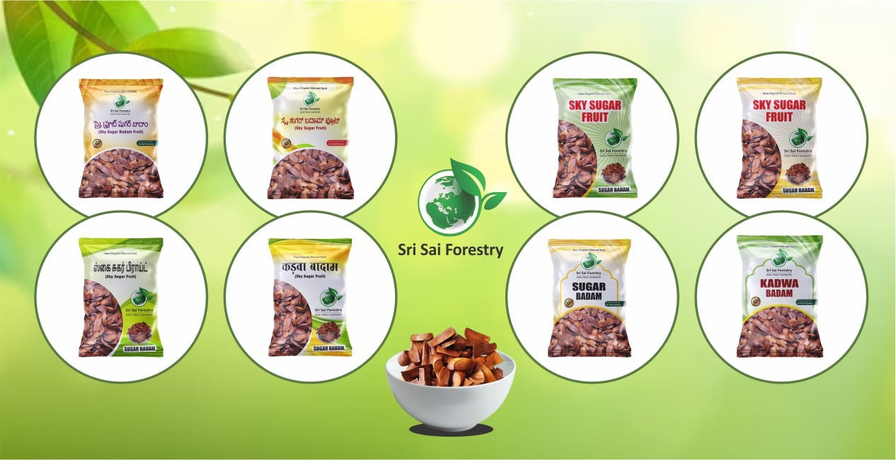 Sugar badam Sky fruit seeds Kadwa - Adavi Badam - Akasha Pandu - Kadwa Badam Seeds SRI SAI FORESTRY